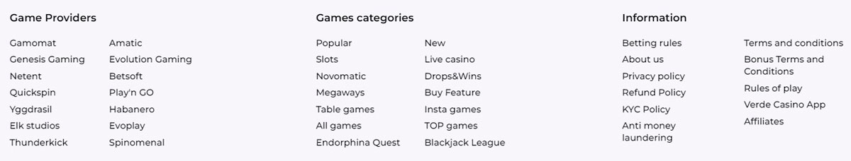 Virzīšanās pa oficiālo Verde Casino vietni